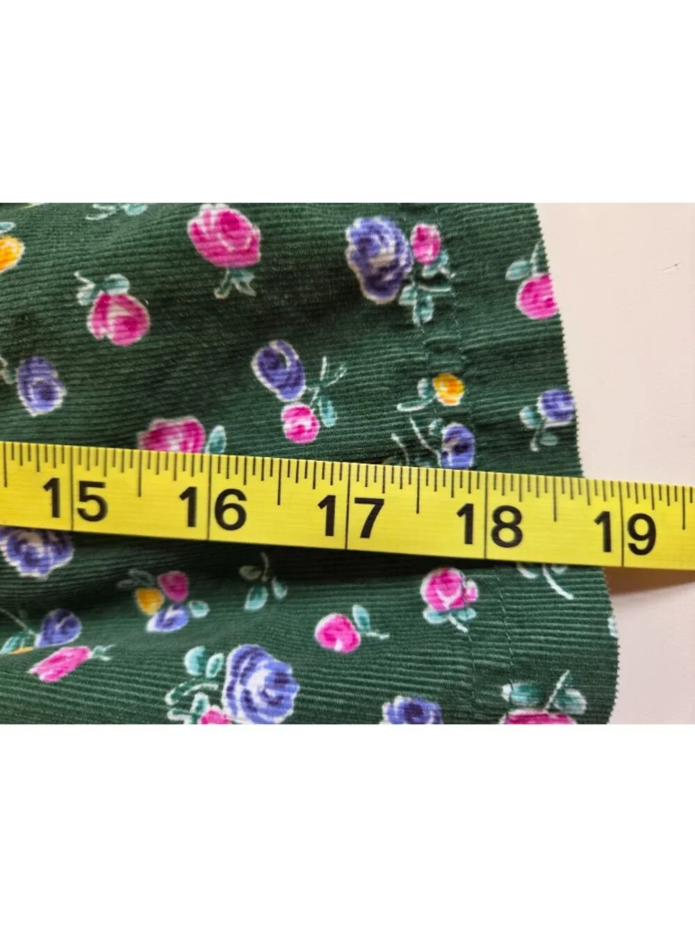 Vtg OshKosh Bgosh Green Floral Corduroy Dress 2T Long Sleeve Ruffled Buttons